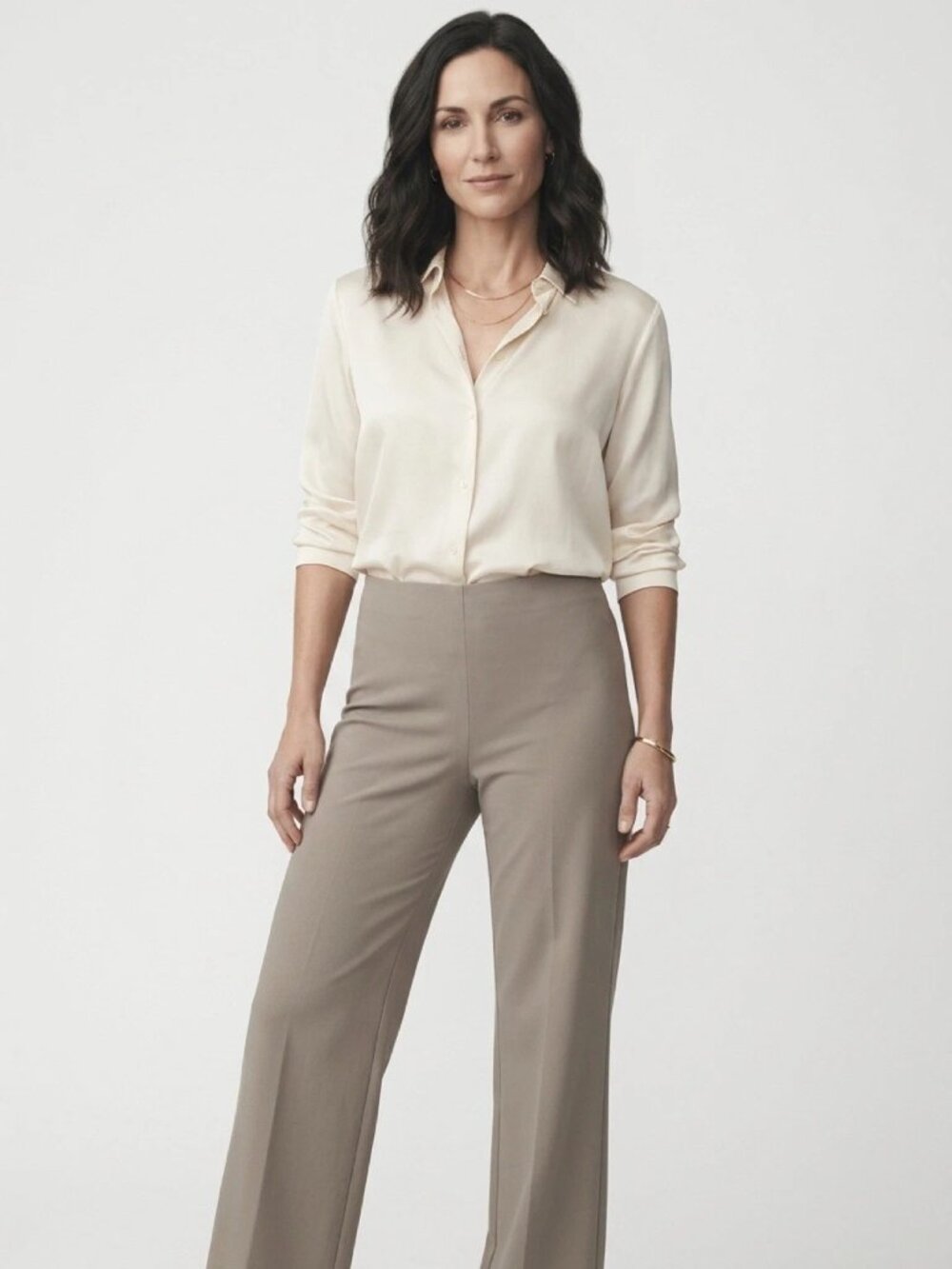 EILEEN FISHER Taupe Flat Front Relaxed Wide Leg Stretch Pants Sz 14